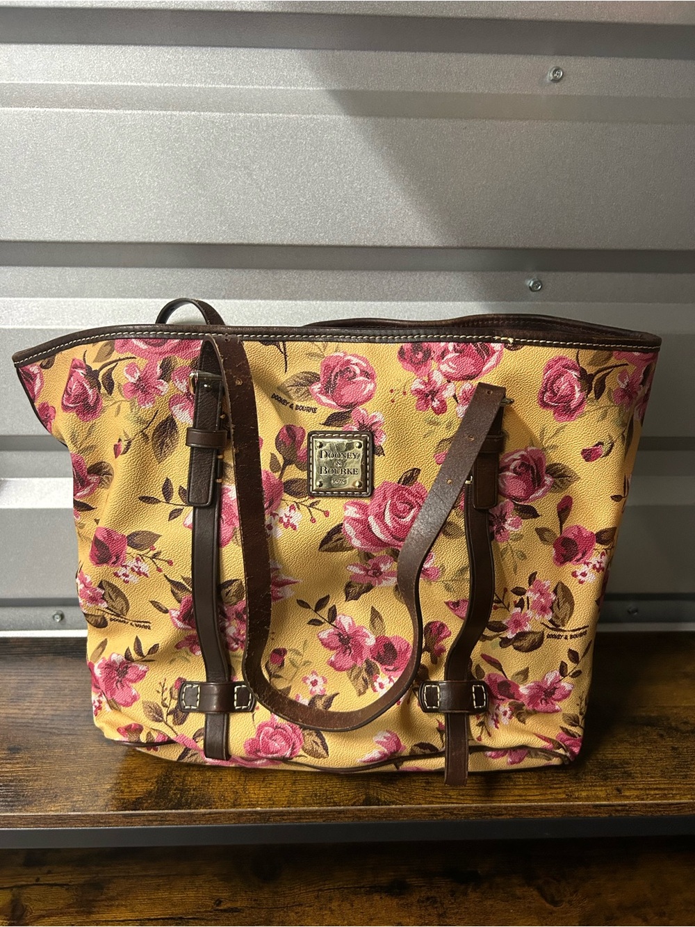 Dooney & Bourke Rose Garden Collection Browns and Pinks Leather Tote Bag